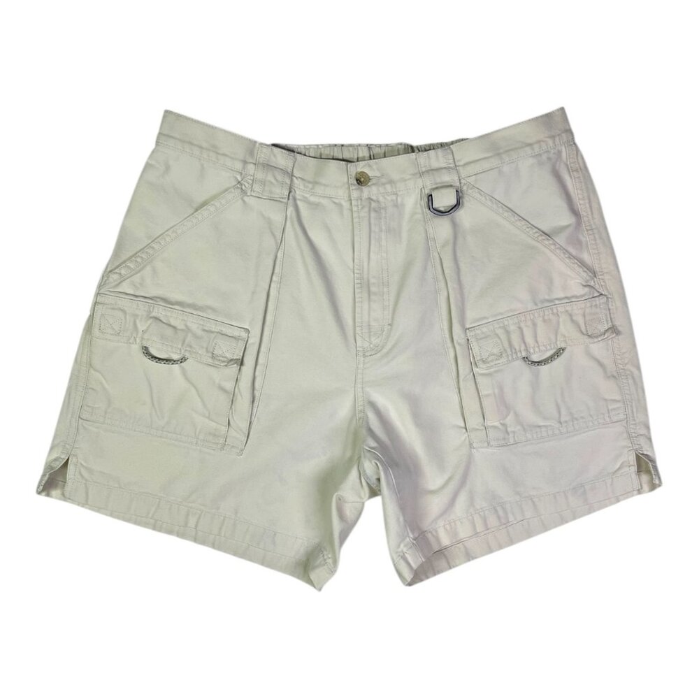 Columbia Men's Size L 7L PFG Brewha II Shorts Cream Canvas Cargo *Flaws